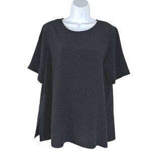 Eileen Fisher Top 14 Petite Black Printed Short‎ Sleeve Tencel Blend TP-3313
